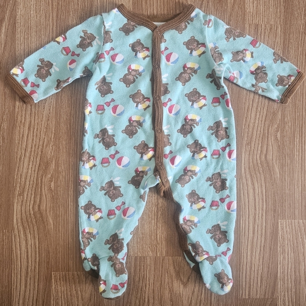 Falls Creek Bear and Beach Ball Print Kids Footie - Blue and Brown Size 3 to 6 M